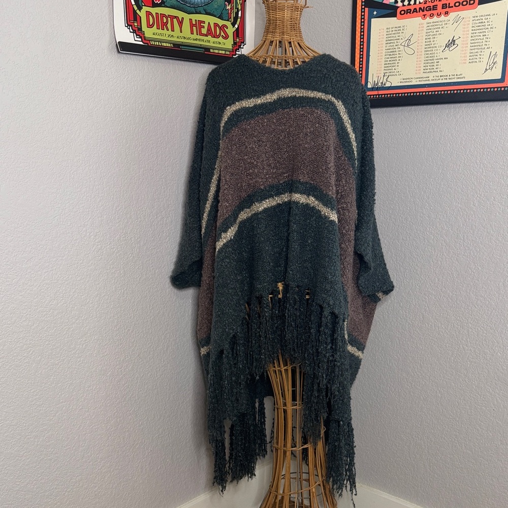 Free People Fringe Poncho - Black and Brown